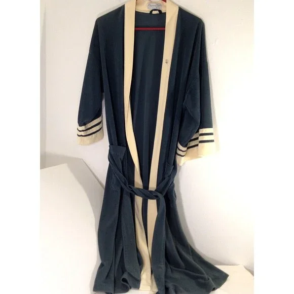 Vintage Christian Dior Green w/ Trim Terry Cloth Mens Robe De Chambre One  Size